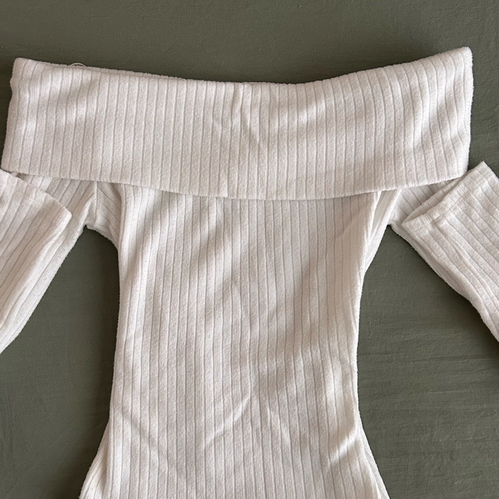 Stradivarius Cream Ribbed Knit Top